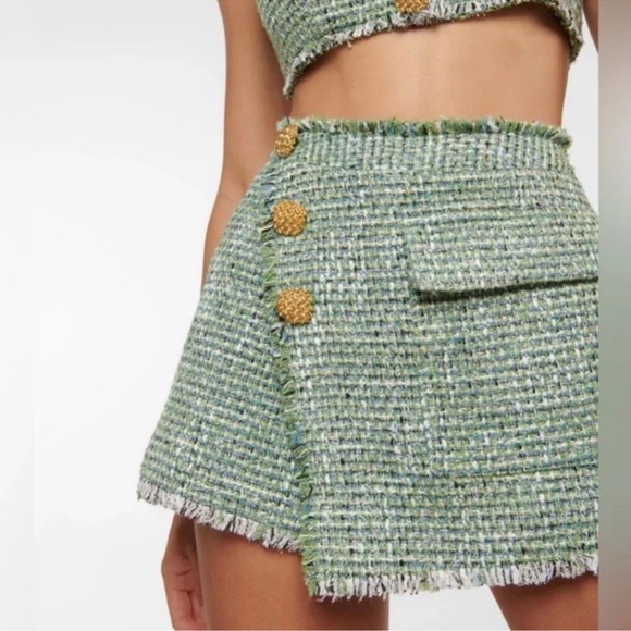 Self-Portrait Pants - Self-Portrait Green Tweed Mini Skort Sz 2
